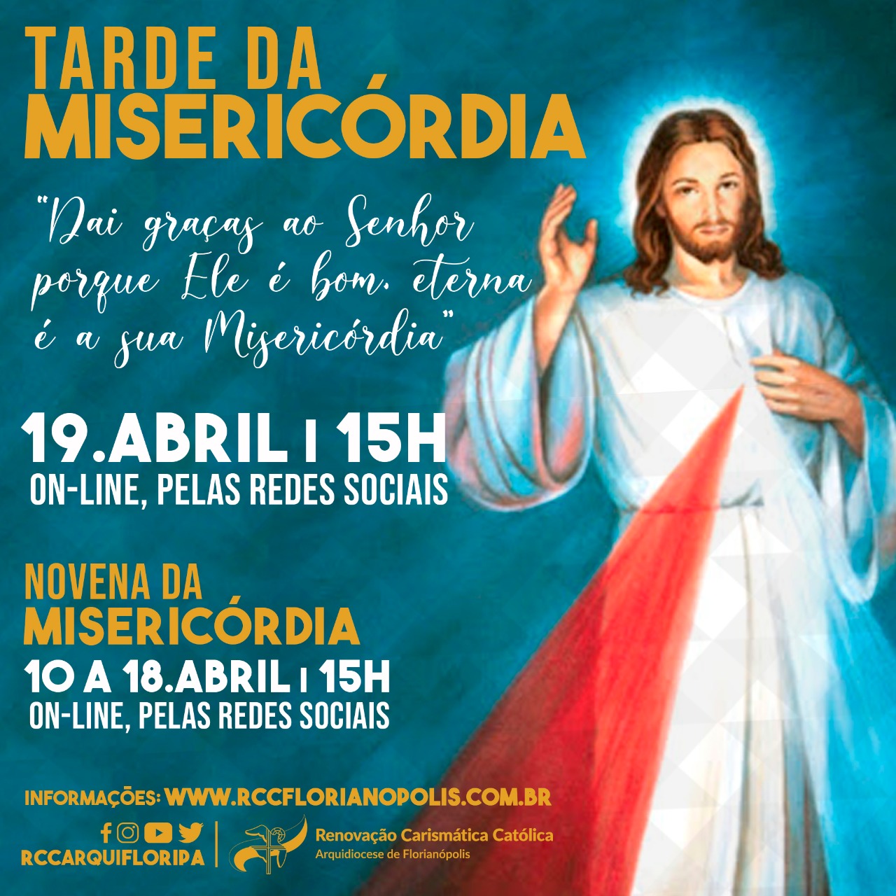 RCC Arquidiocese de Florianópolis promove Novena e Tarde da Misericórdia Online